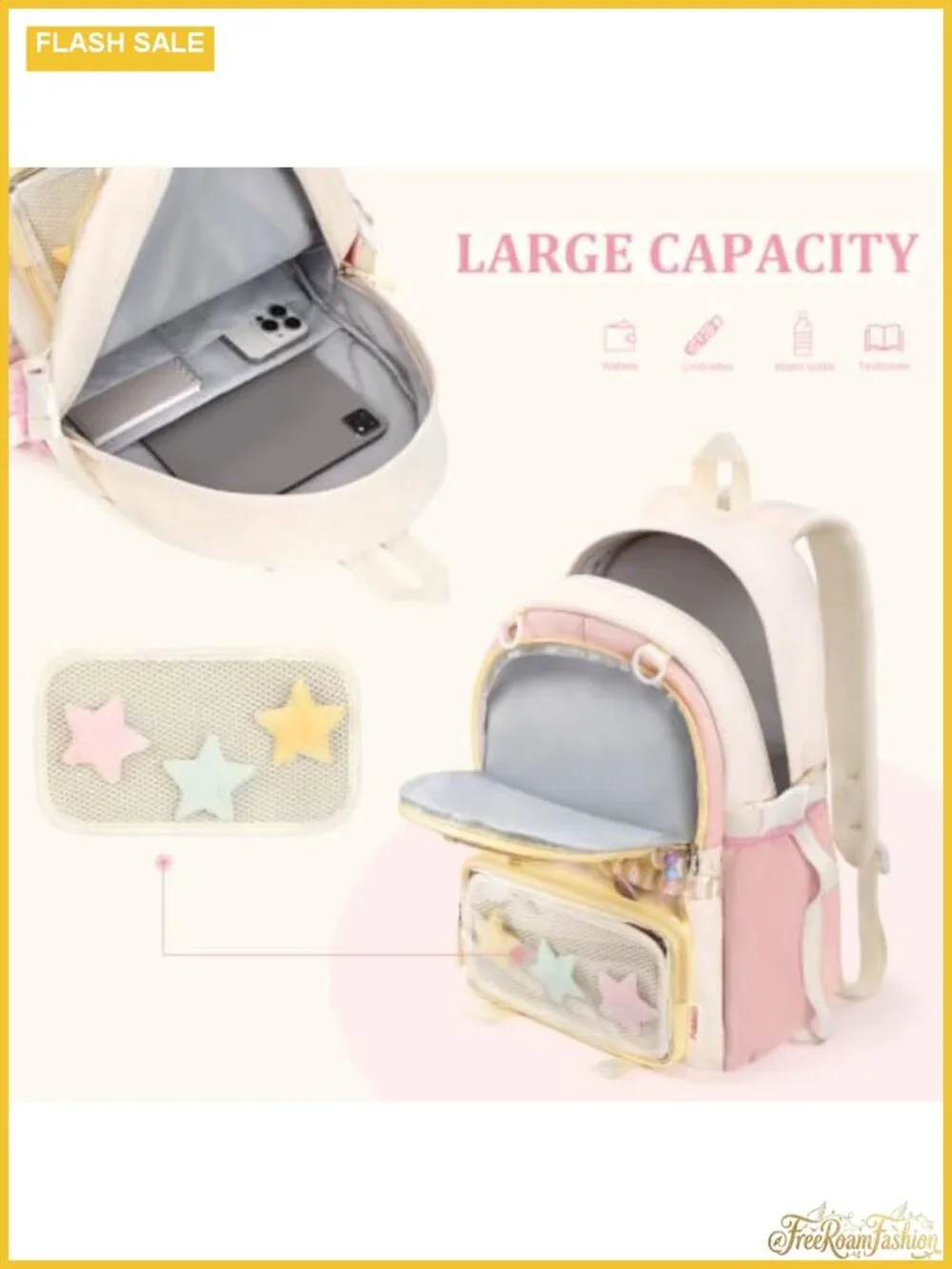 Kawaii Ita Backpack Nylon PVC Clear Pocket Y2K Daypack Cute Aesthetic